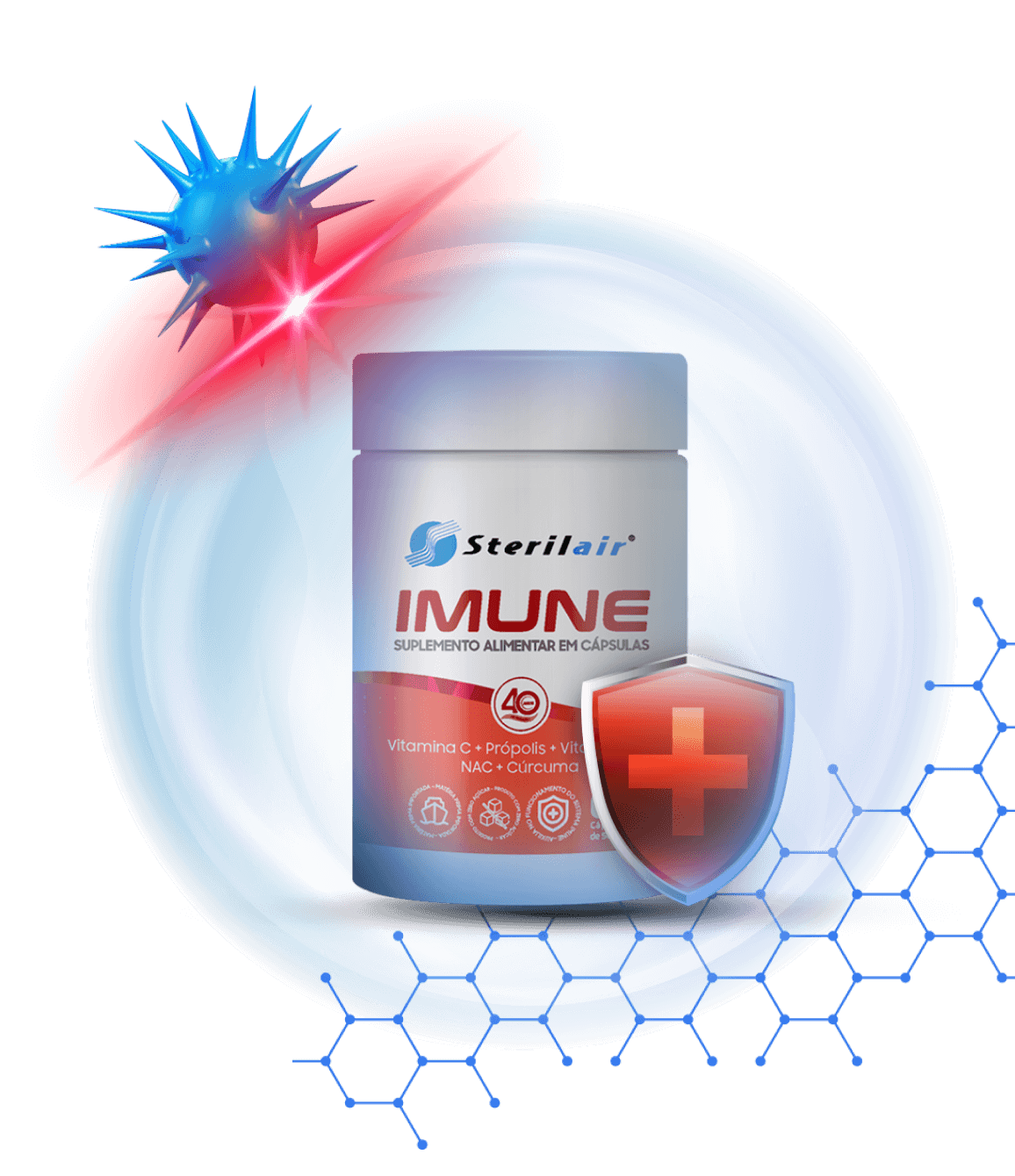Sterilair Imune® 60 cápsulas - Cúrcuma, Vitamina C, NAC, Própolis Verde e Vitamina D