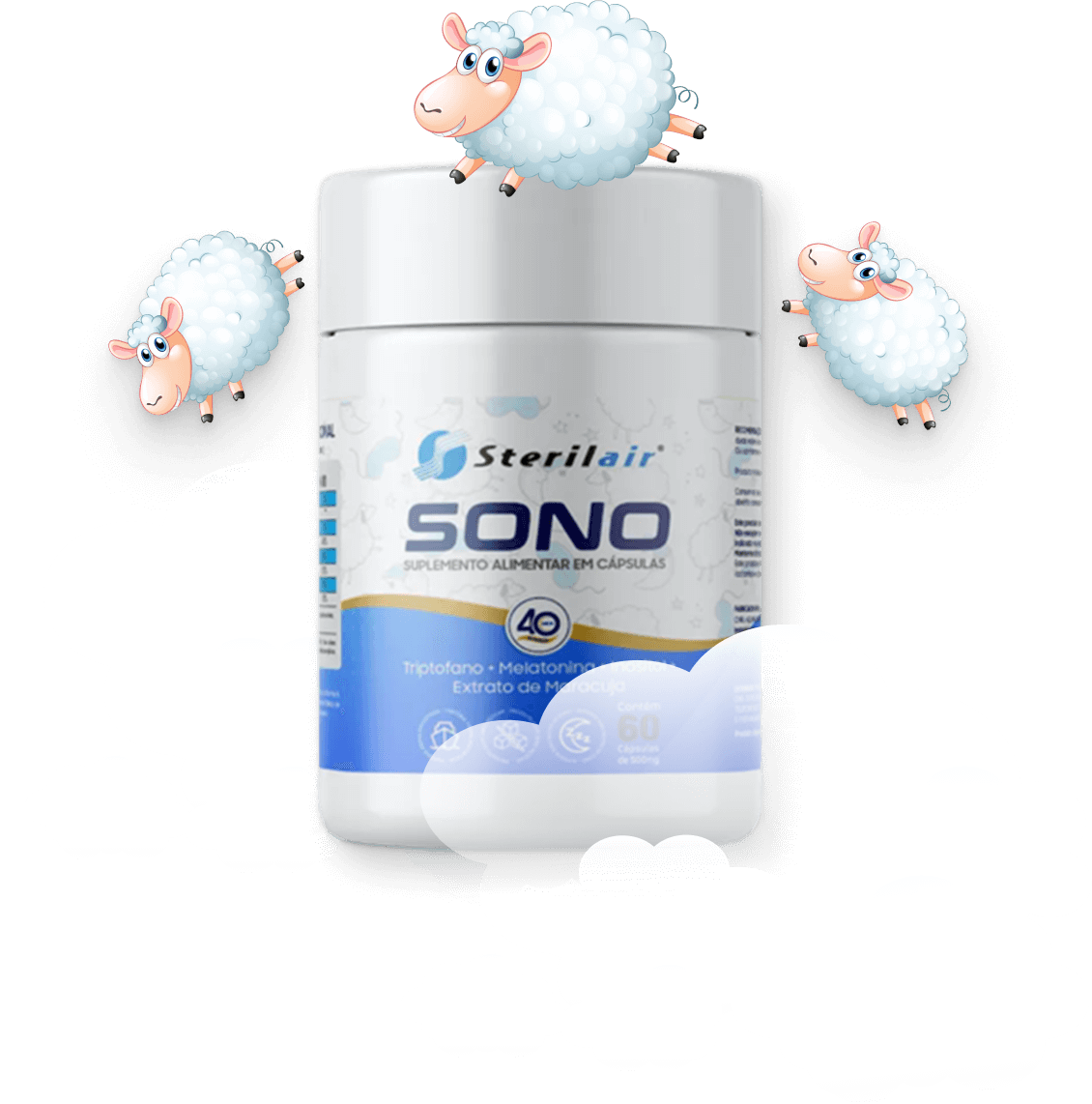 Sterilair Sono® 60 cápsulas - Melatonina, L-Triptofano, Vitamina B6, Magnésio e Extrato de Maracujá